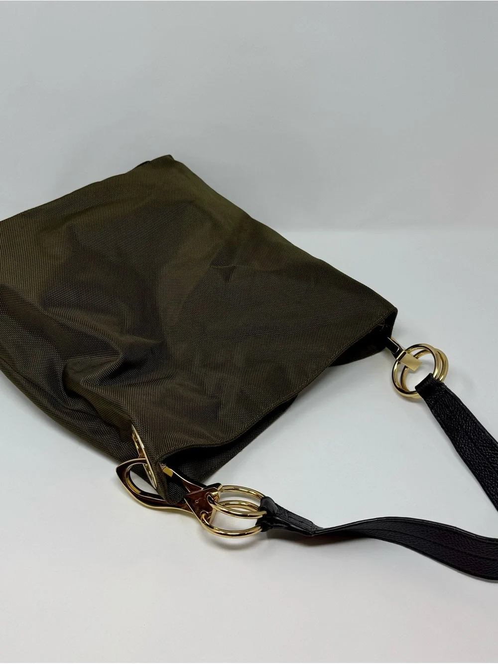 JPK Paris 75 |  Olive Nylon Hobo Bag with Gold Hardware - EUC